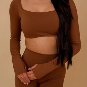 Long Sleeve Crop Top NWT Med 🤎 Copper